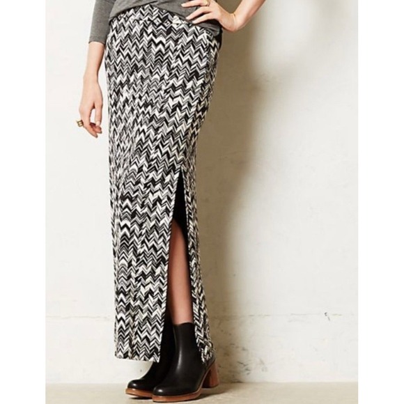Anthropologie Maeve Large Black & White Tribal Pattern Chevron Maxi Slit Skirt - Picture 1 of 5